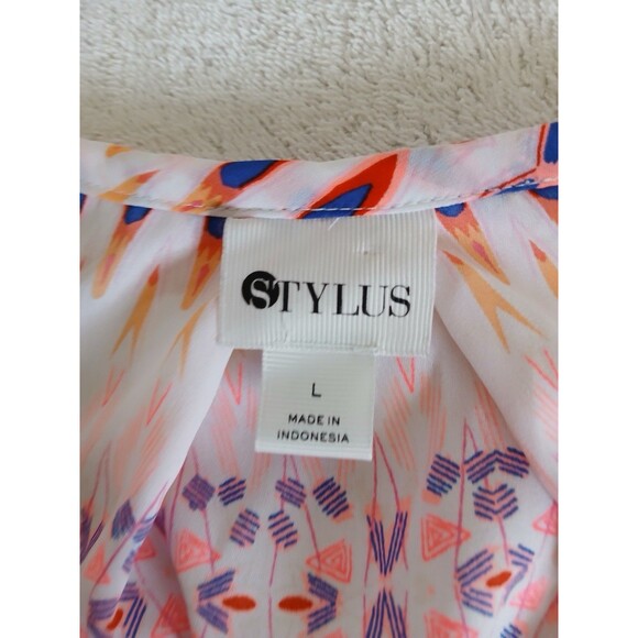 Stylus Women’s Semi Sheer Blouse V-neck Sleeveless High/Low Design Large Pink - Picture 11 of 12